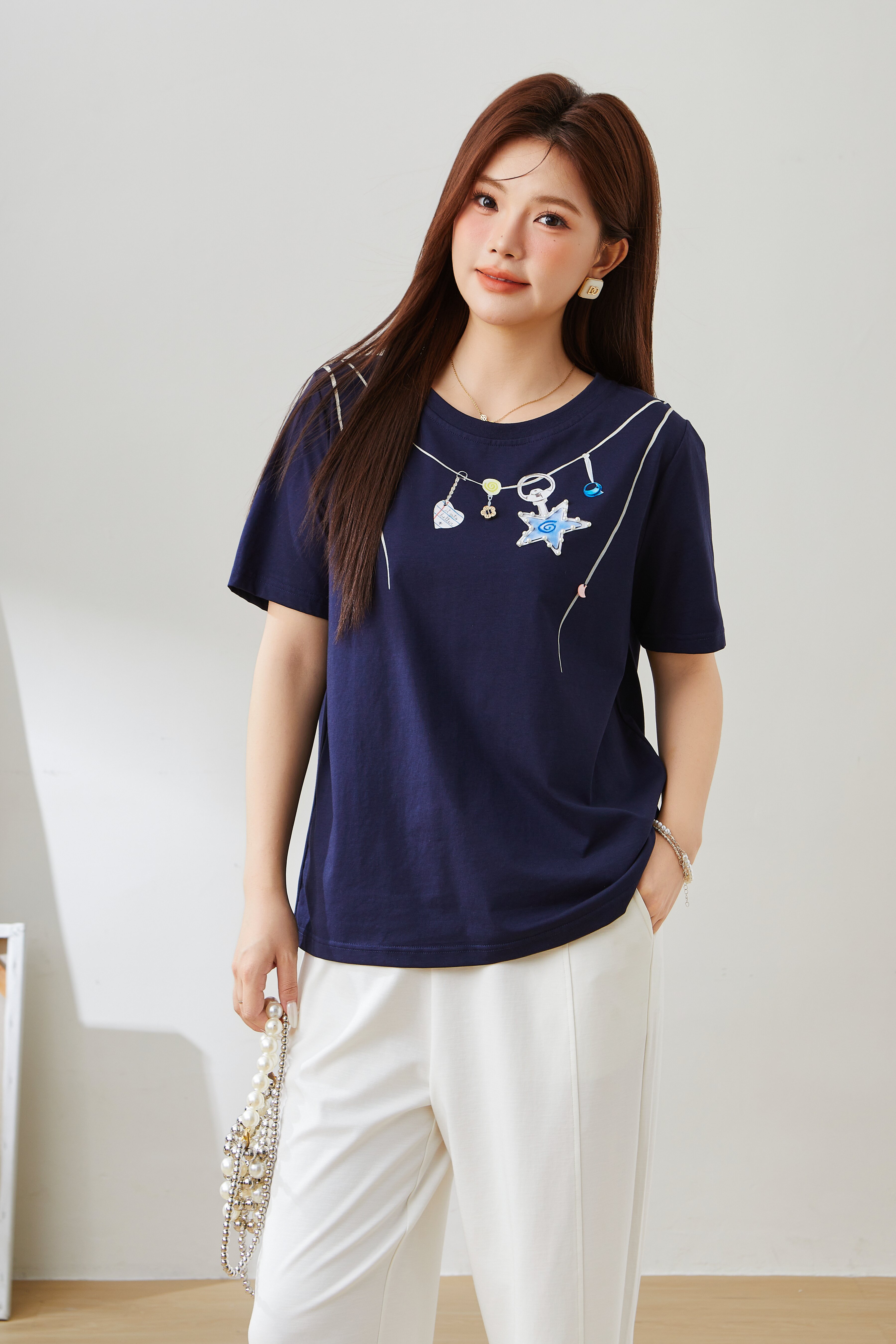 Starry Sky Print Handmade Beaded T-Shirt EXZ5533