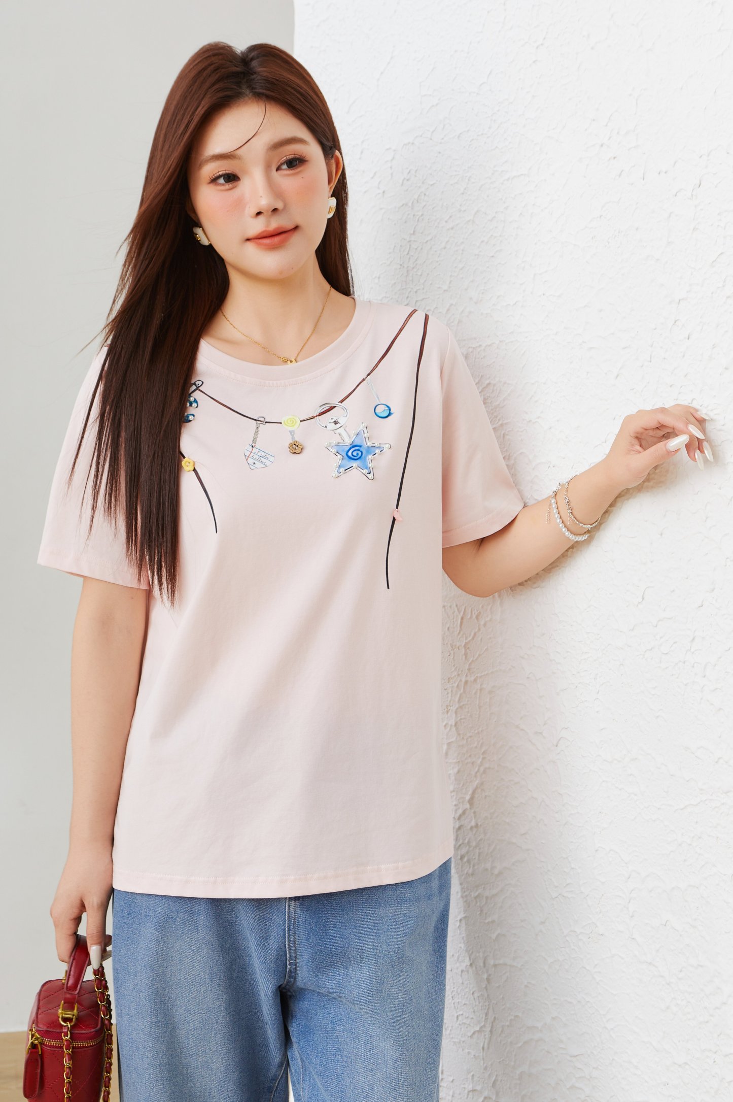 Starry Sky Print Handmade Beaded T-Shirt EXZ5533
