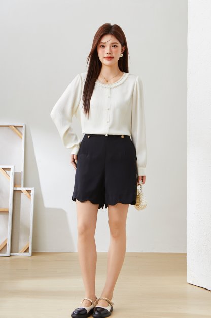 Beaded Round Neck Satin Blouse EDA5601