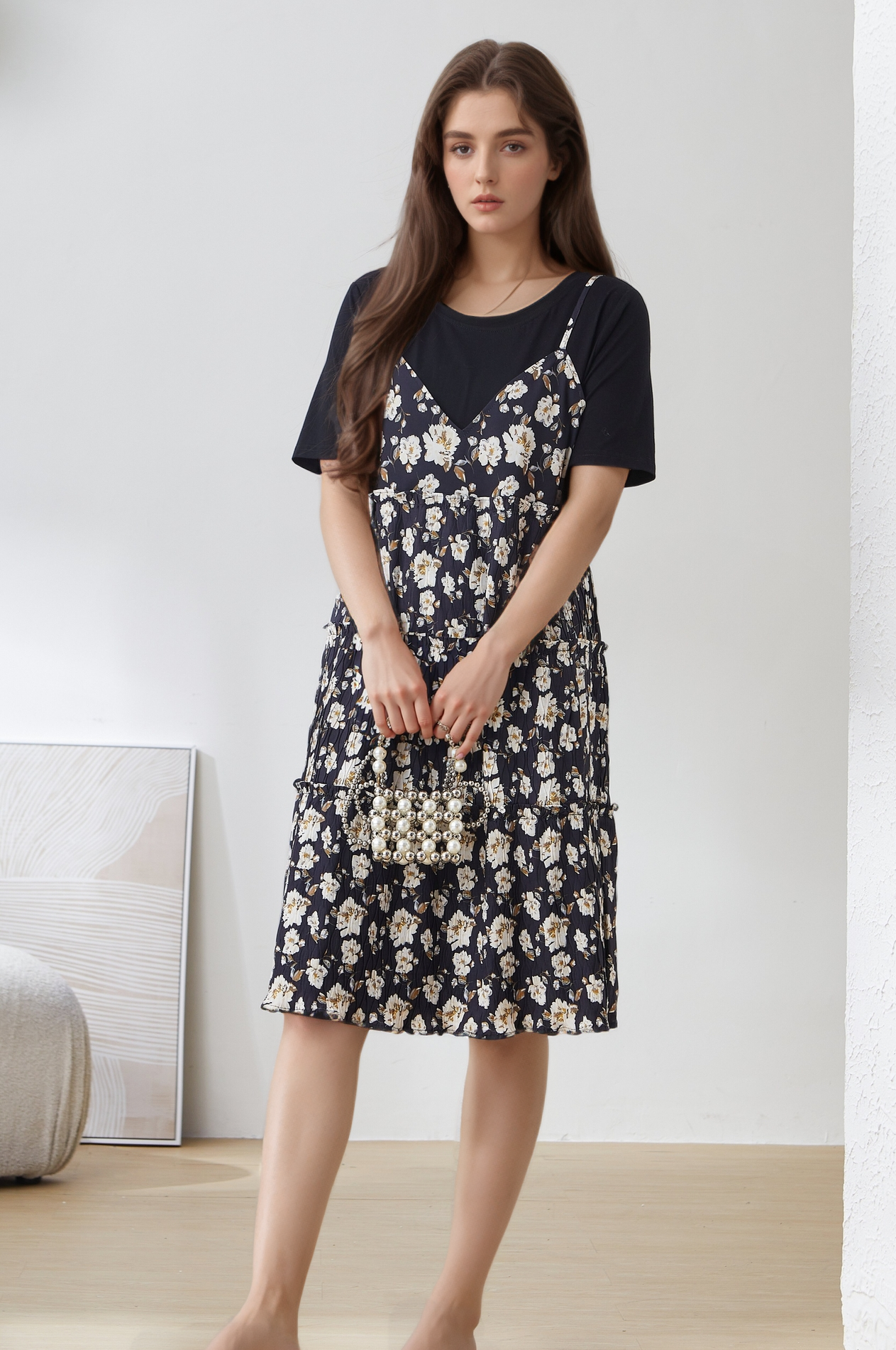 Fake Two-Piece Floral Dress DXQ0191