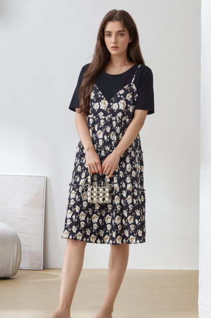 Fake Two-Piece Floral Dress DXQ0191