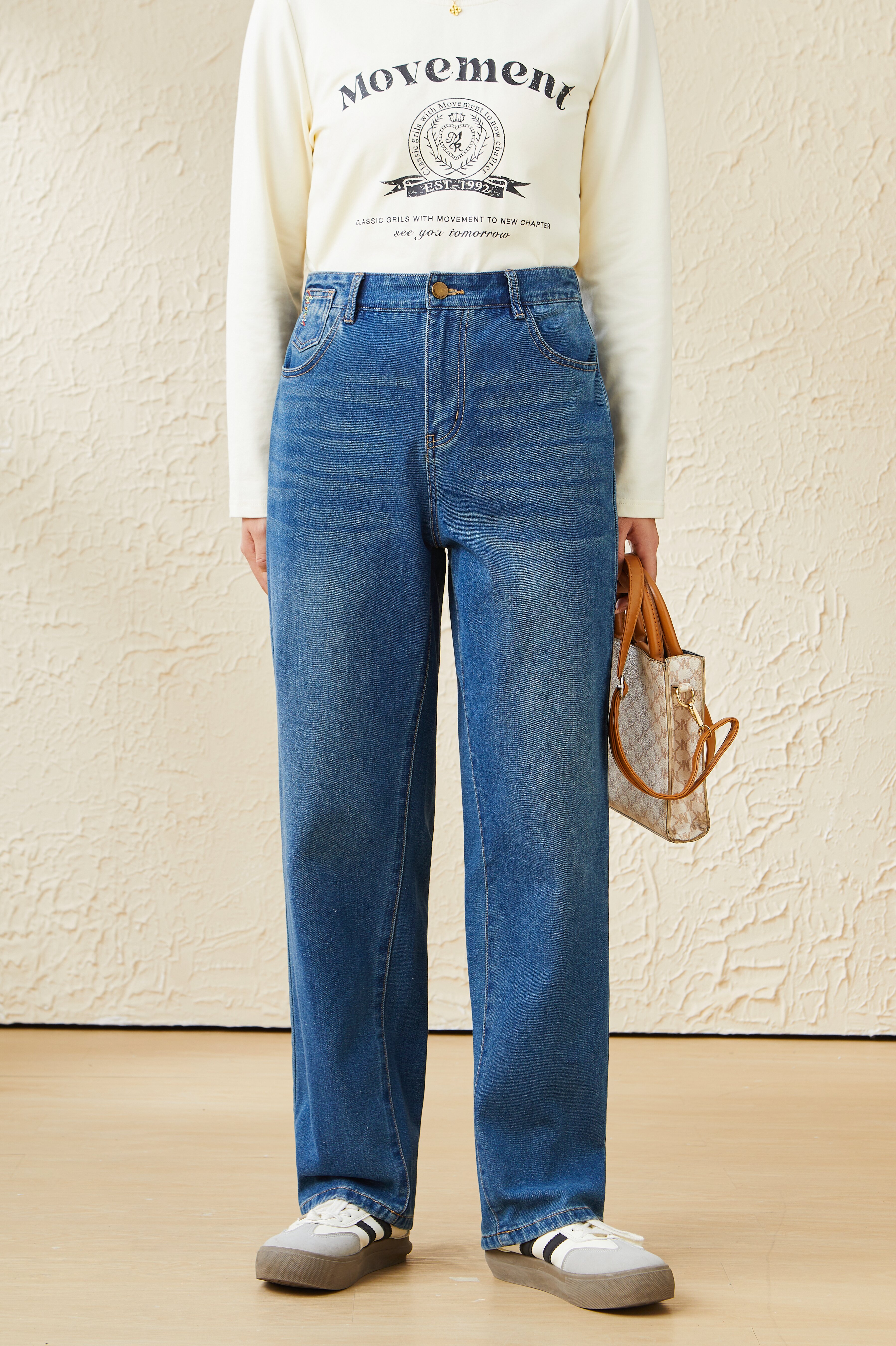 Washed Straight-Leg Versatile Denim Pants DDK2178