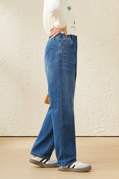 Washed Straight-Leg Versatile Denim Pants DDK2178