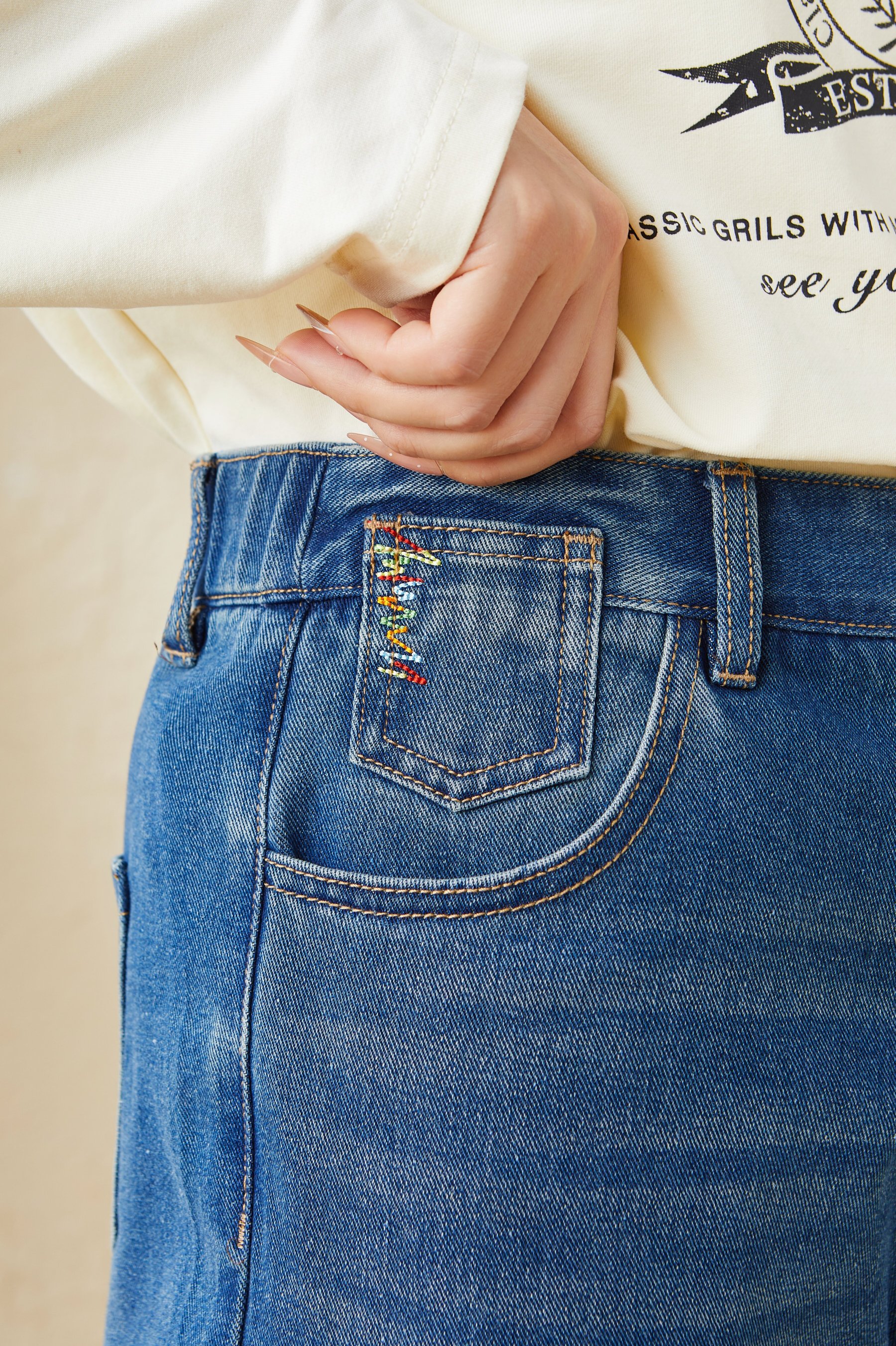 Washed Straight-Leg Versatile Denim Pants DDK2178