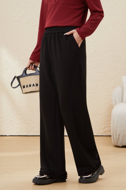 Autumn straight-leg Ruffled Knitted Casual Pants EDK5688
