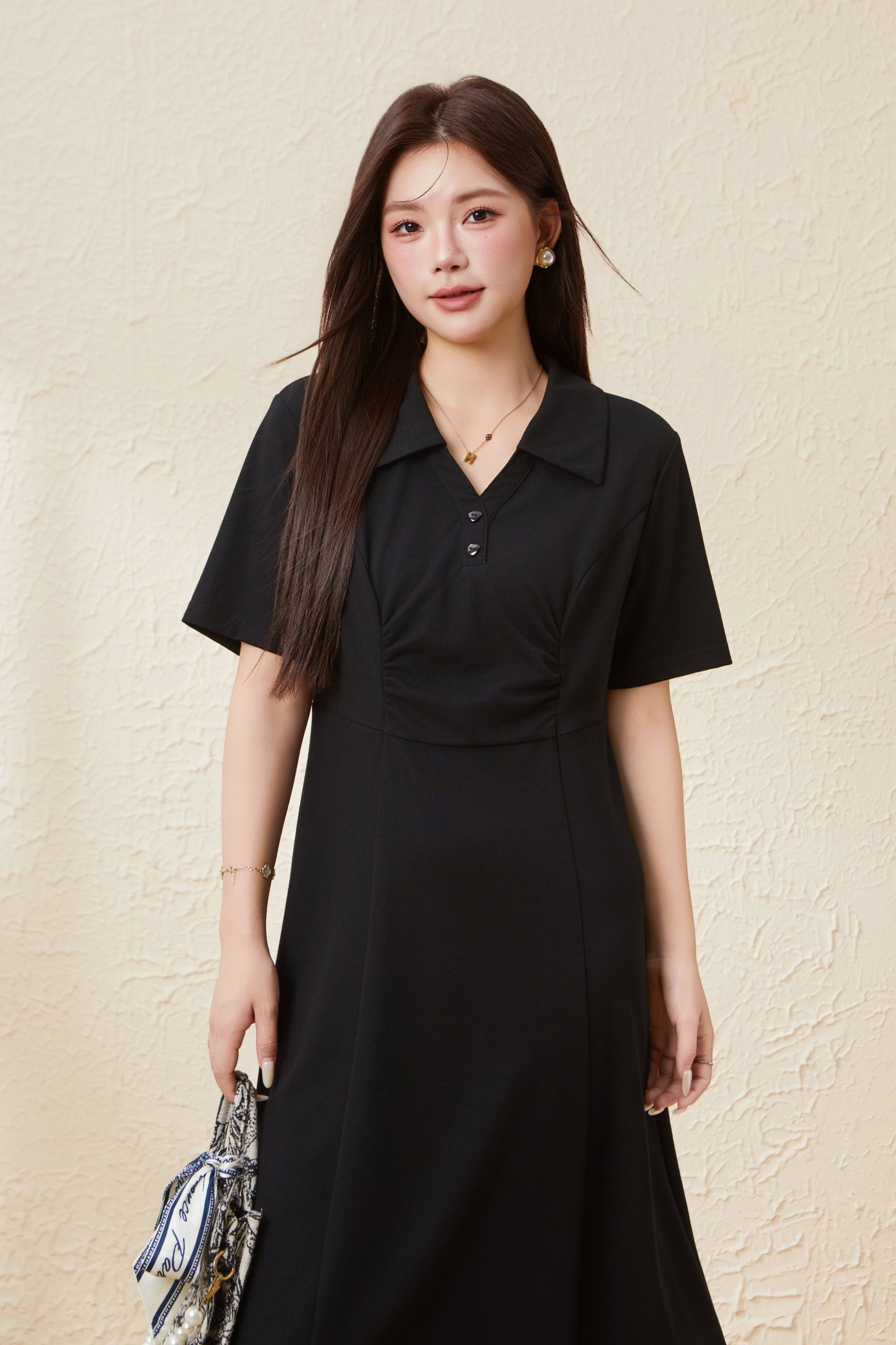 POLO Collar Waist Short Sleeve Dress EXQ5588
