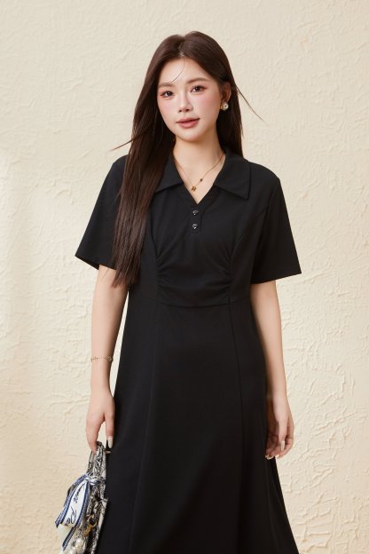 POLO Collar Waist Short Sleeve Dress EXQ5588
