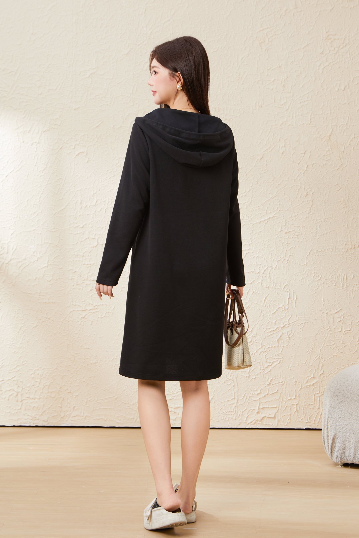 Hooded straight-leg Slimming look Dress EDQ5687N