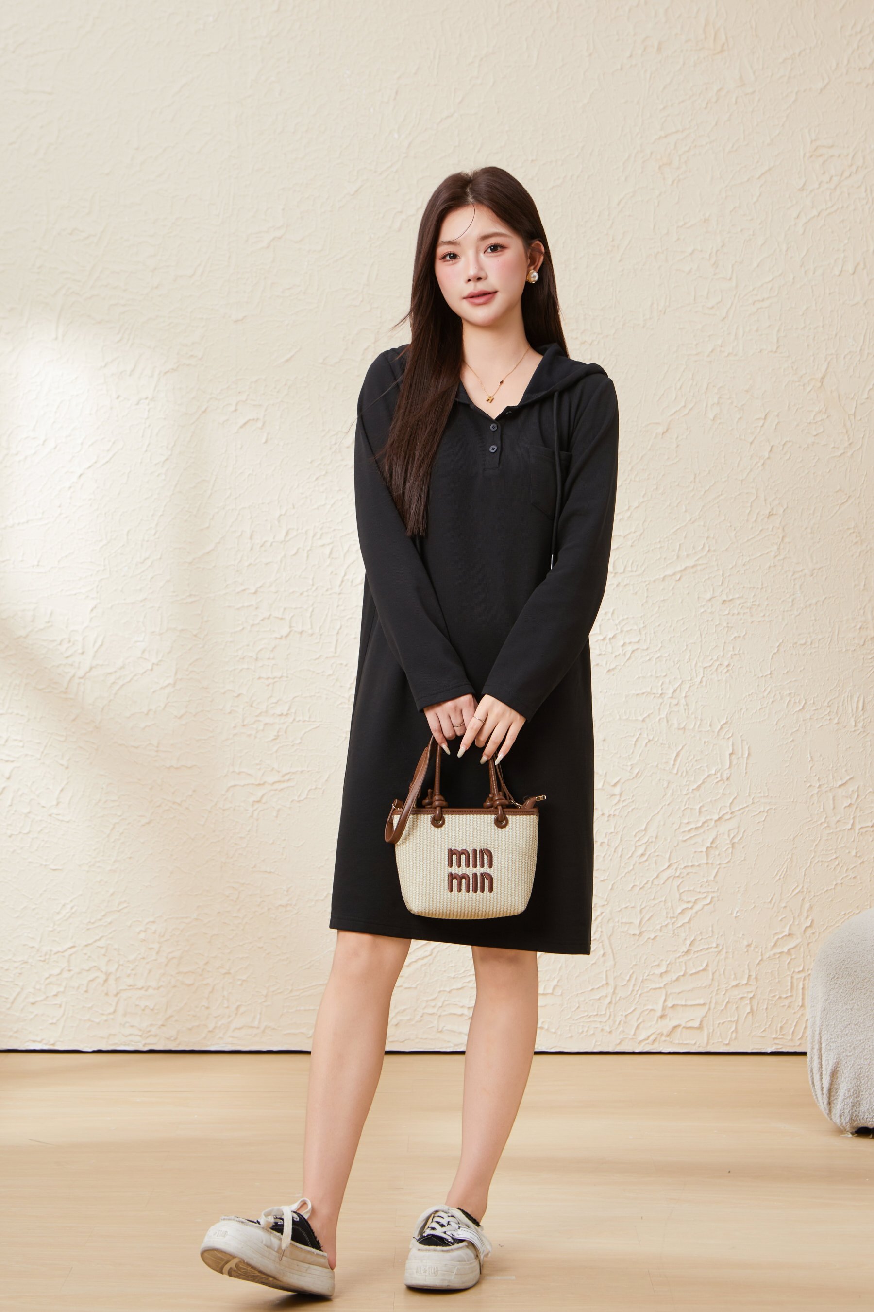 Hooded straight-leg Slimming look Dress EDQ5687N