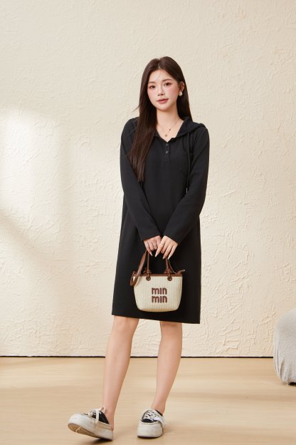 Hooded straight-leg Slimming look Dress EDQ5687N