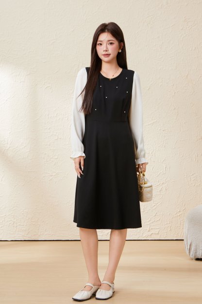 New Fake Two-Piece Beaded Slimming Dress EDQ5675