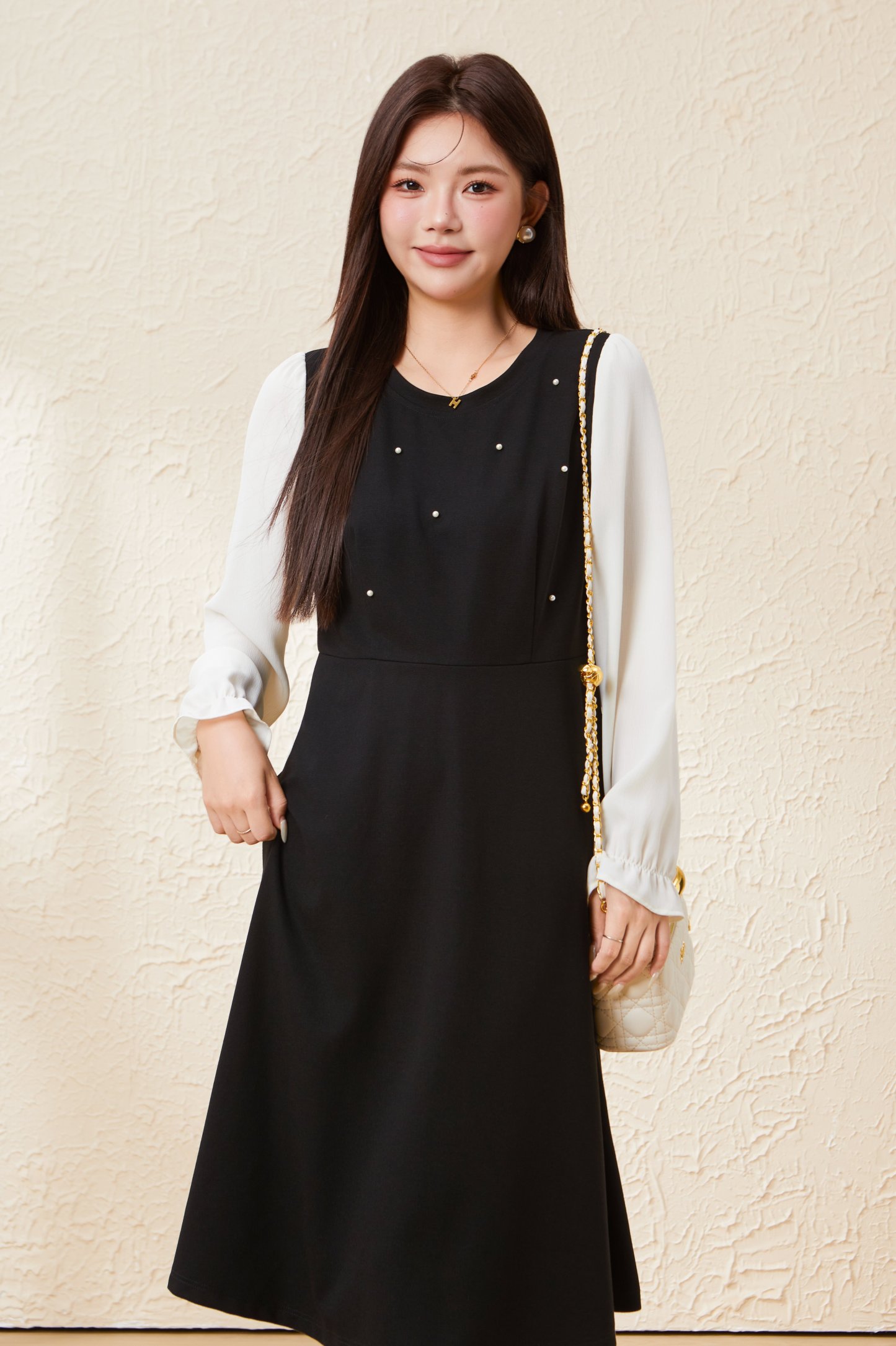 New Fake Two-Piece Beaded Slimming Dress EDQ5675