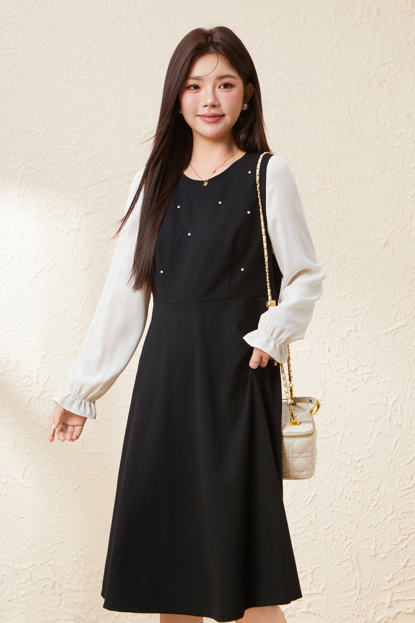 New Fake Two-Piece Beaded Slimming Dress EDQ5675