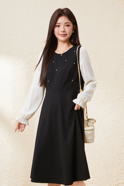 New Fake Two-Piece Beaded Slimming Dress EDQ5675