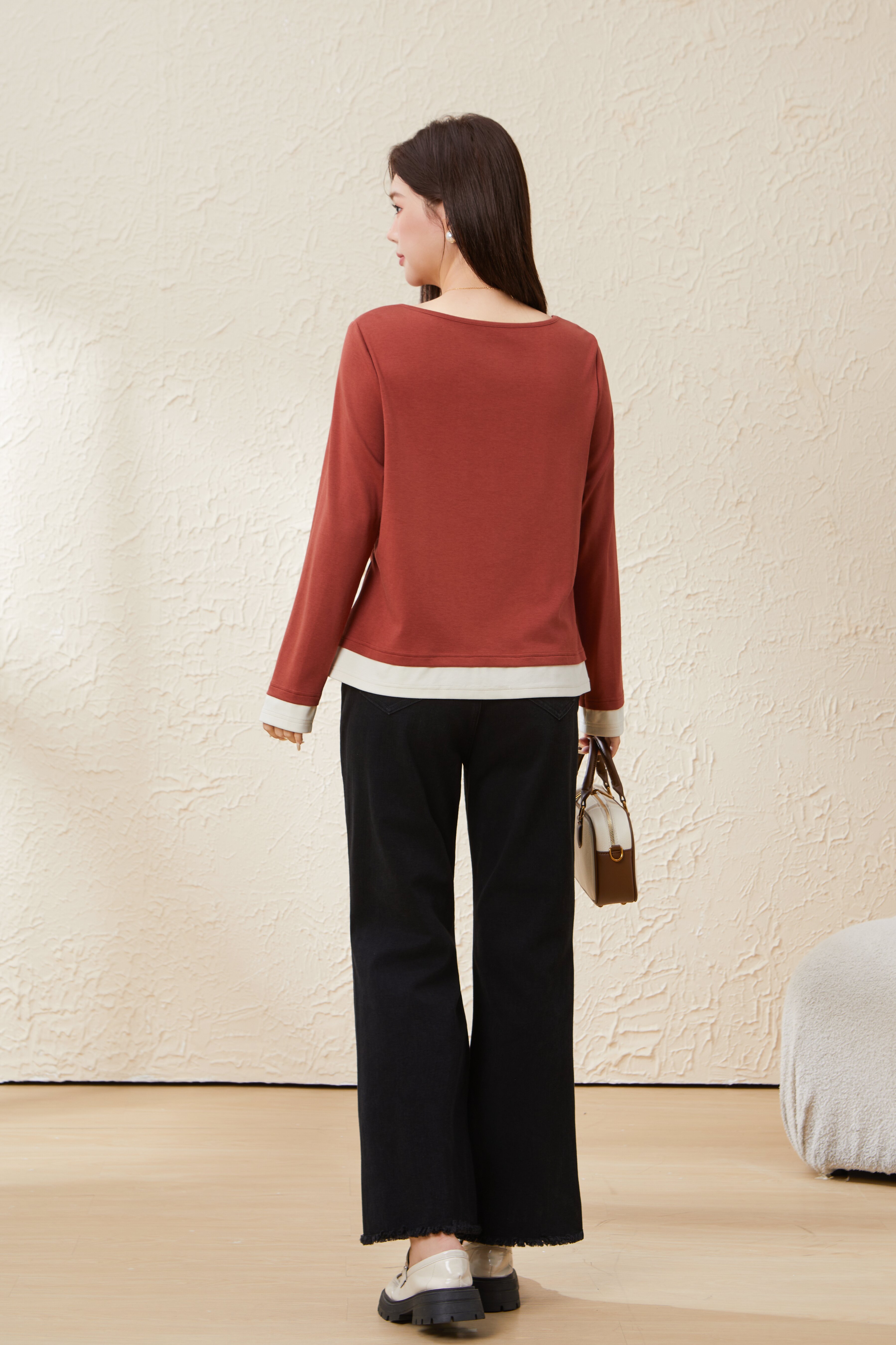 Fake Two-Piece Patchwork Color-Block Top EDZ5600