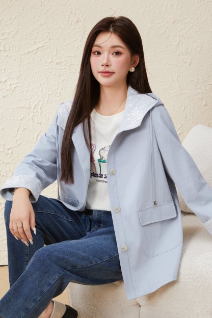 Contrast Color Mid-Length Thin Jacket EDW5655N