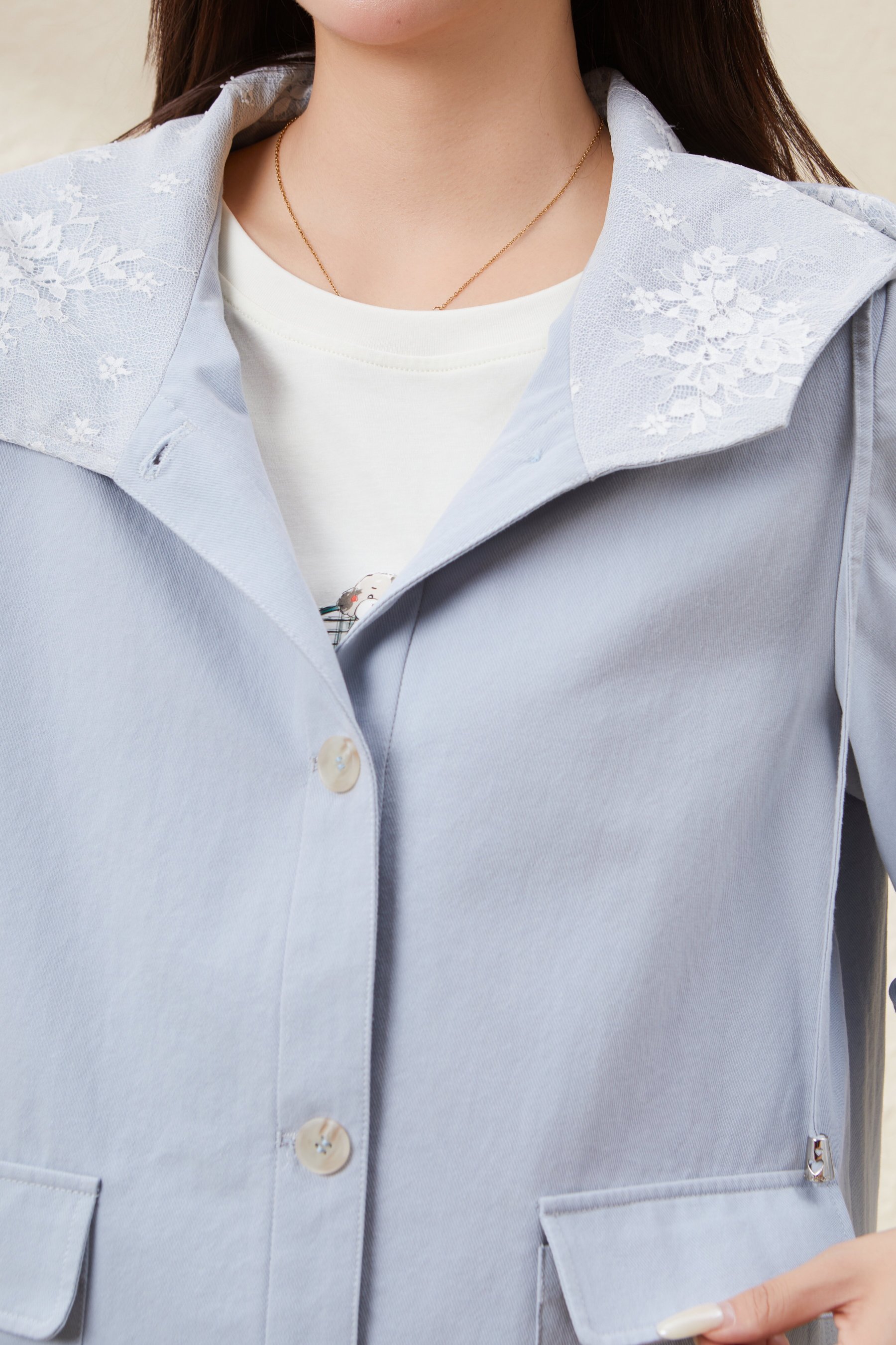 Contrast Color Mid-Length Thin Jacket EDW5655N