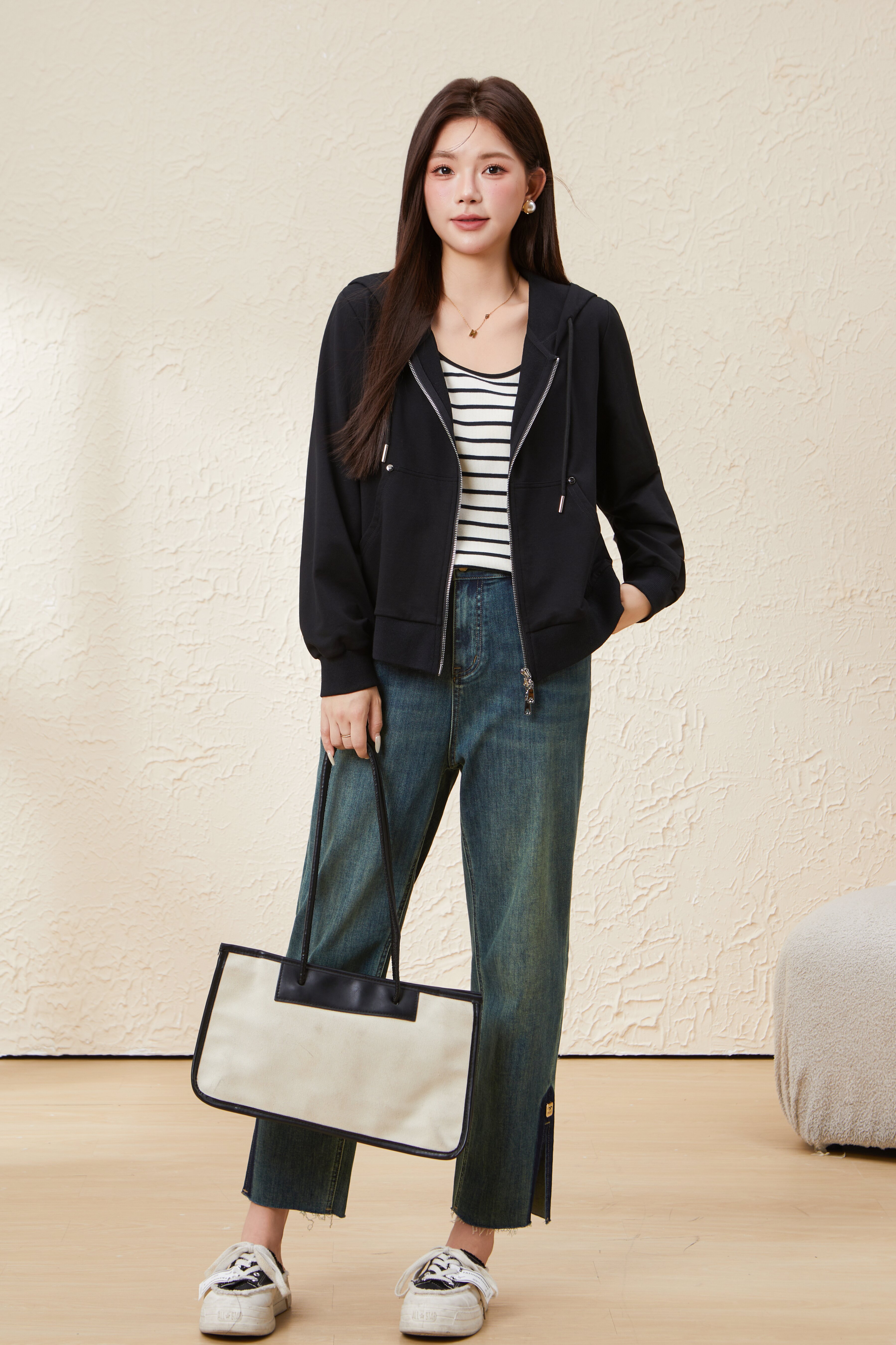 Double-ended Zipper Hooded Sweatshirt Thin Jacket EDW5605N