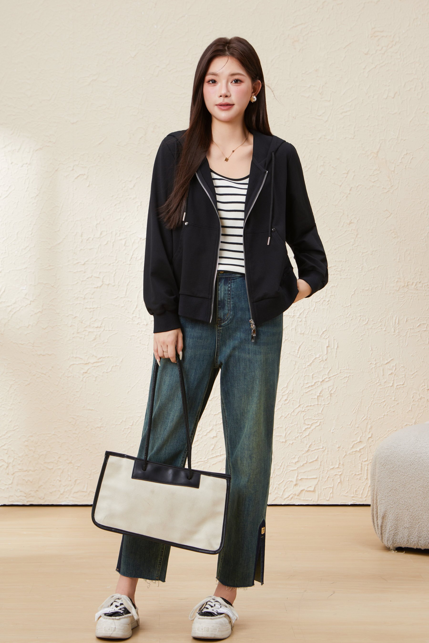 Double-ended Zipper Hooded Sweatshirt Thin Jacket EDW5605N