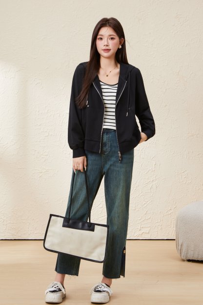 Double-ended Zipper Hooded Sweatshirt Thin Jacket EDW5605N