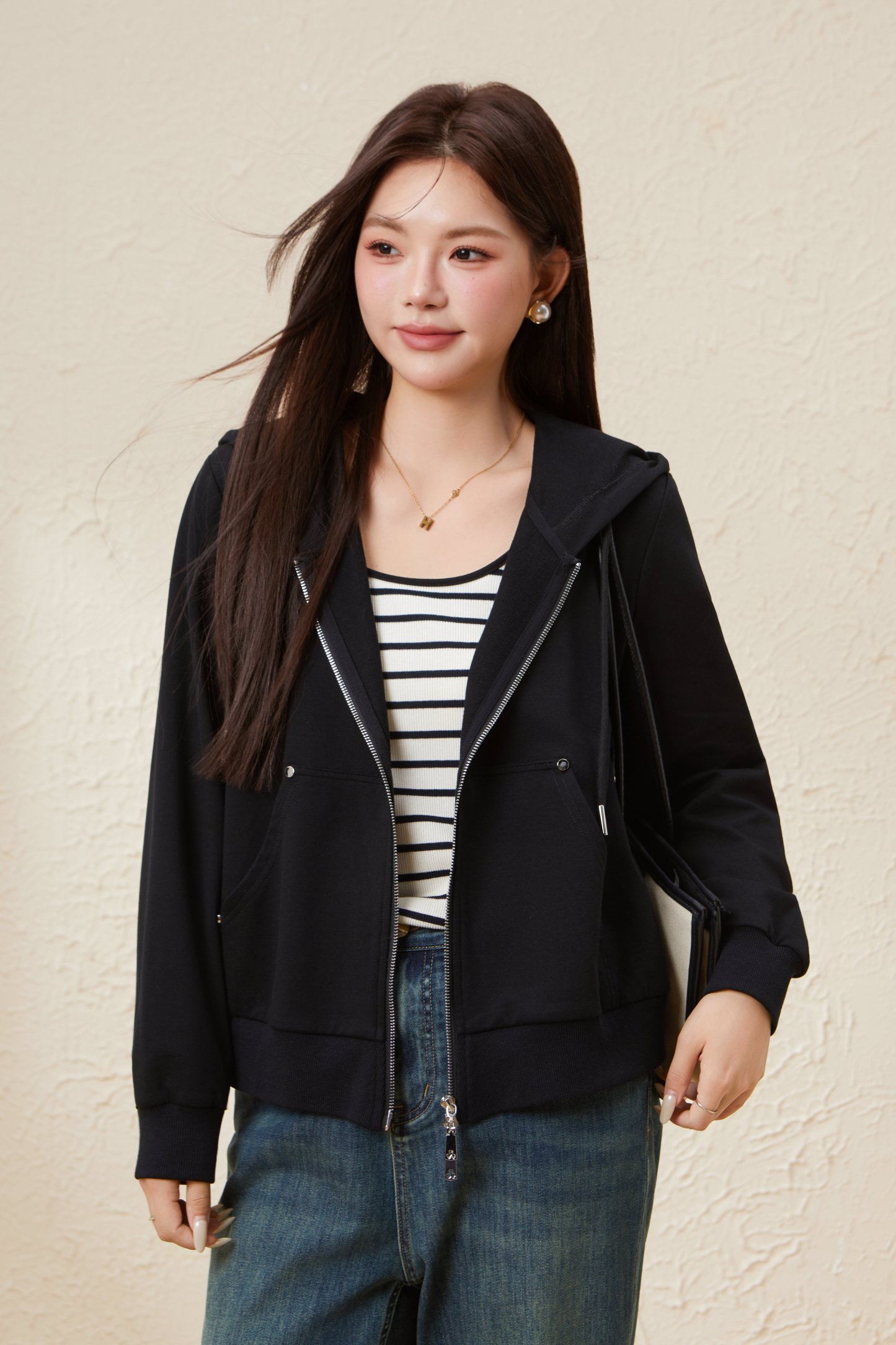 Double-ended Zipper Hooded Sweatshirt Thin Jacket EDW5605N