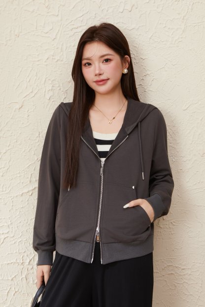 Double-ended Zipper Hooded Sweatshirt Thin Jacket EDW5605N