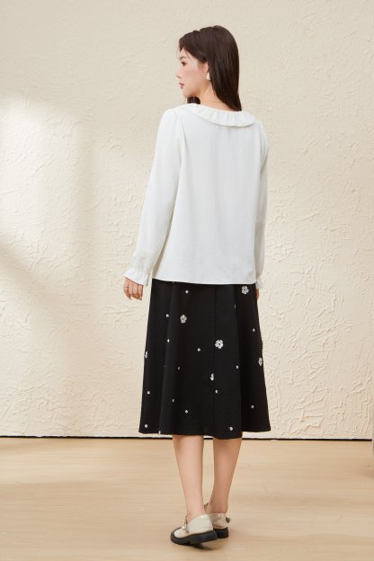 Lotus Leaf Collar Lace-up Blouse EDA5622