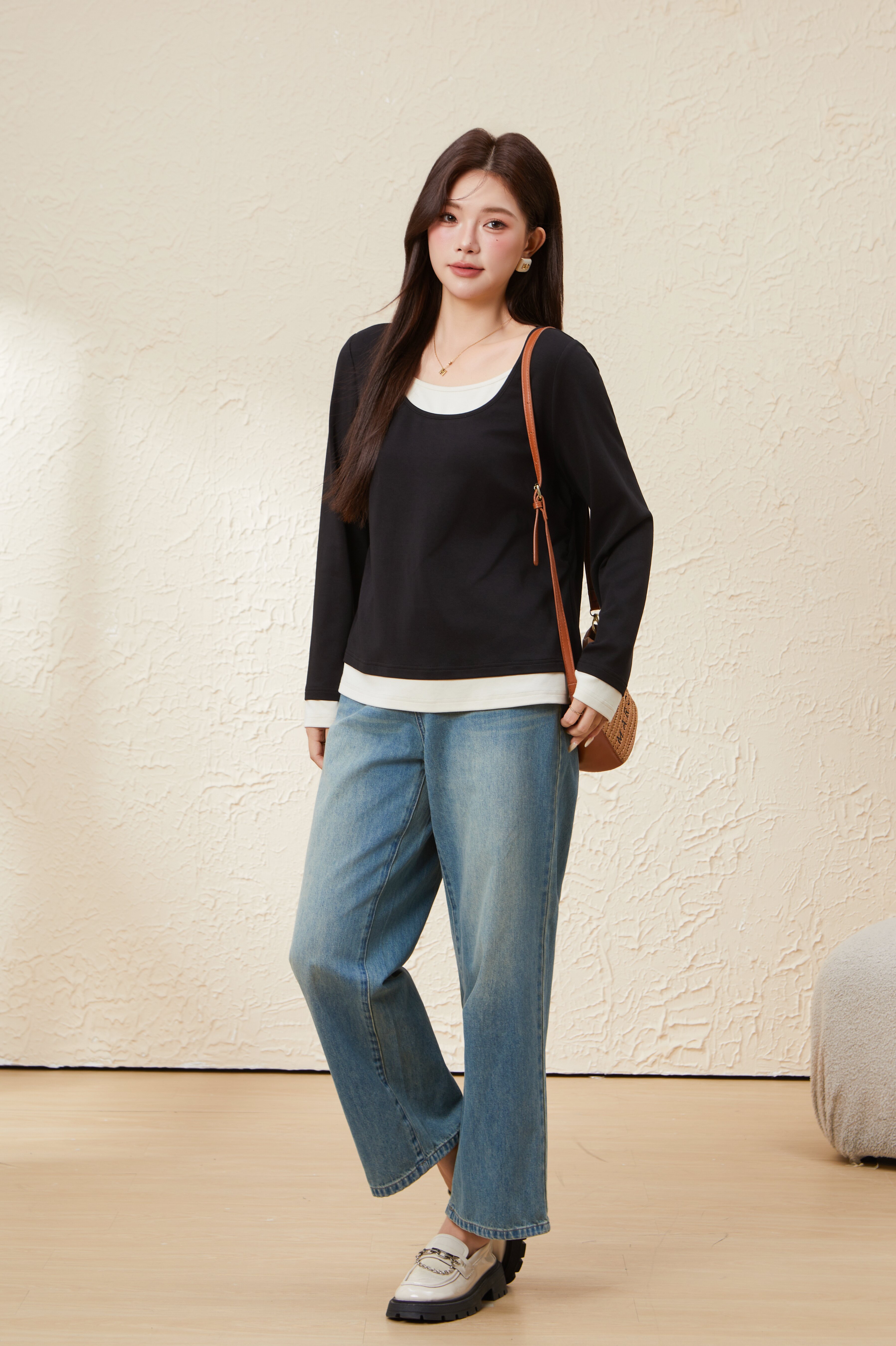Fake Two-Piece Patchwork Color-Block Top EDZ5600