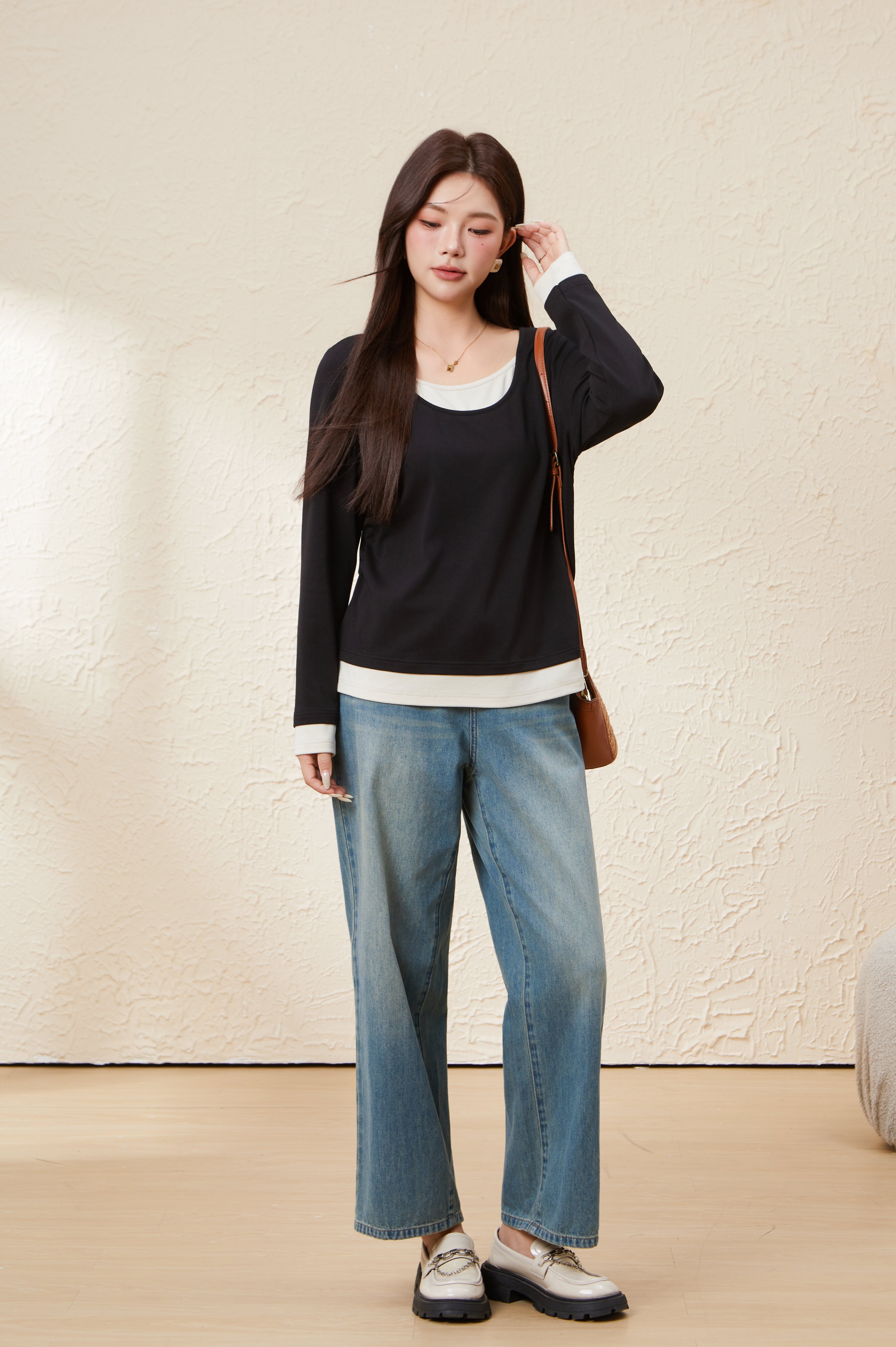 Fake Two-Piece Patchwork Color-Block Top EDZ5600