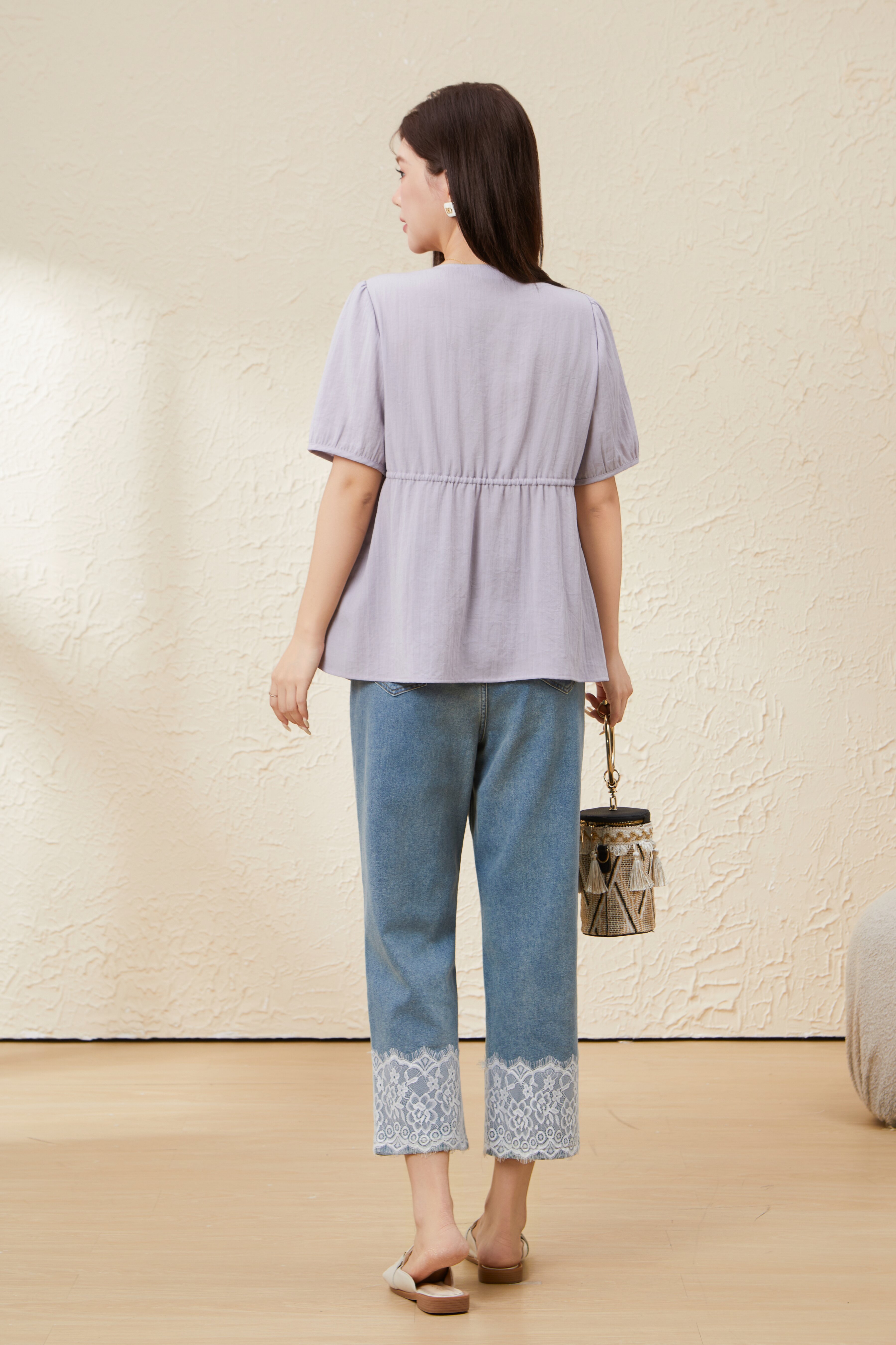 V-neck No Matching Fake Two-piece Slimming Top EXA5725