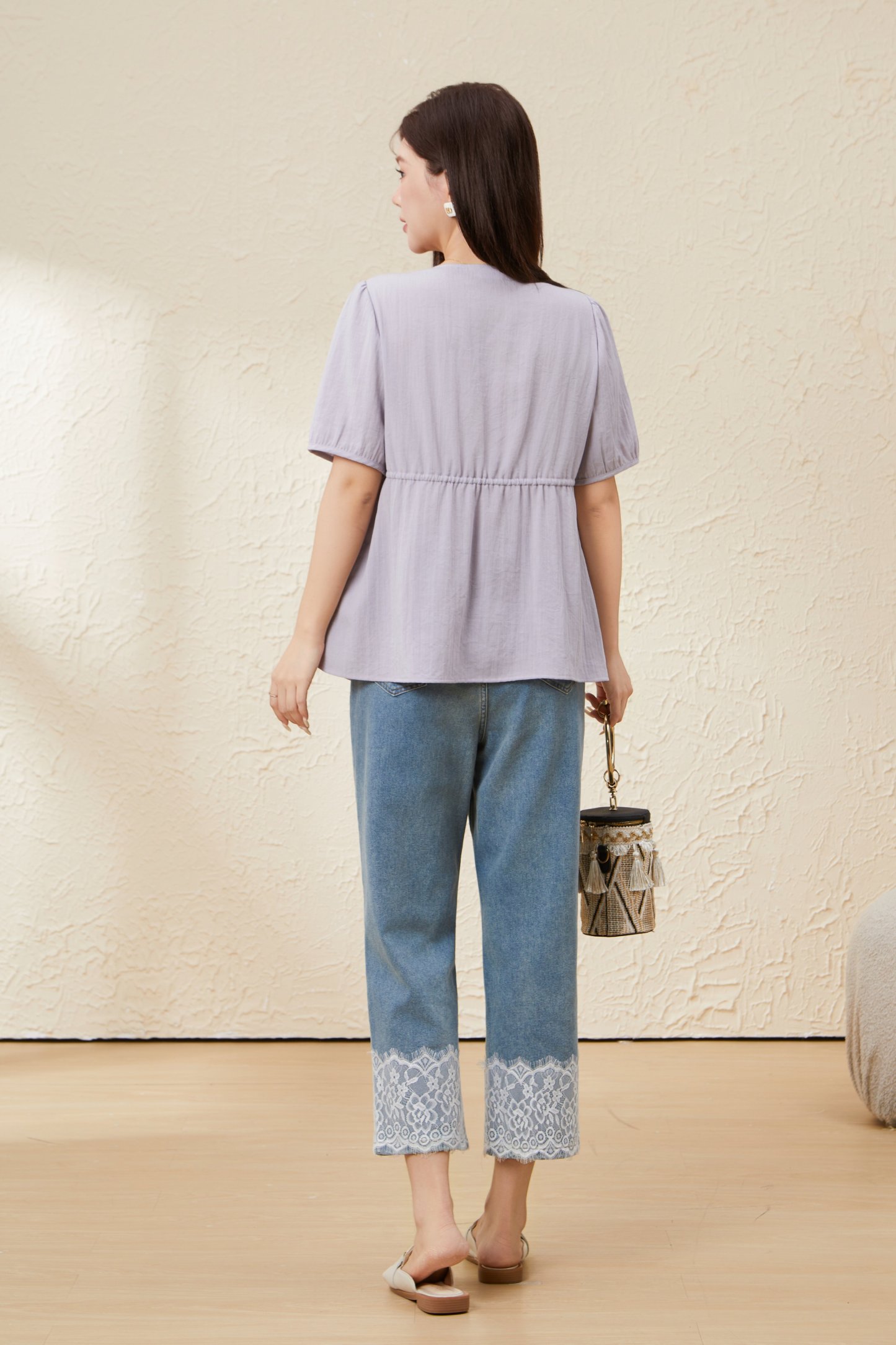 V-neck No Matching Fake Two-piece Slimming Top EXA5725