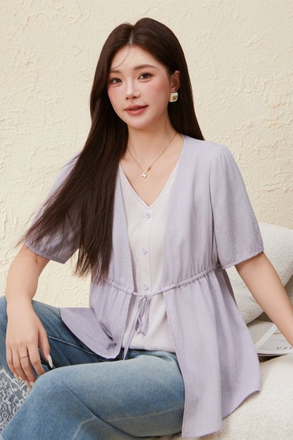 V-neck No Matching Fake Two-piece Slimming Top EXA5725