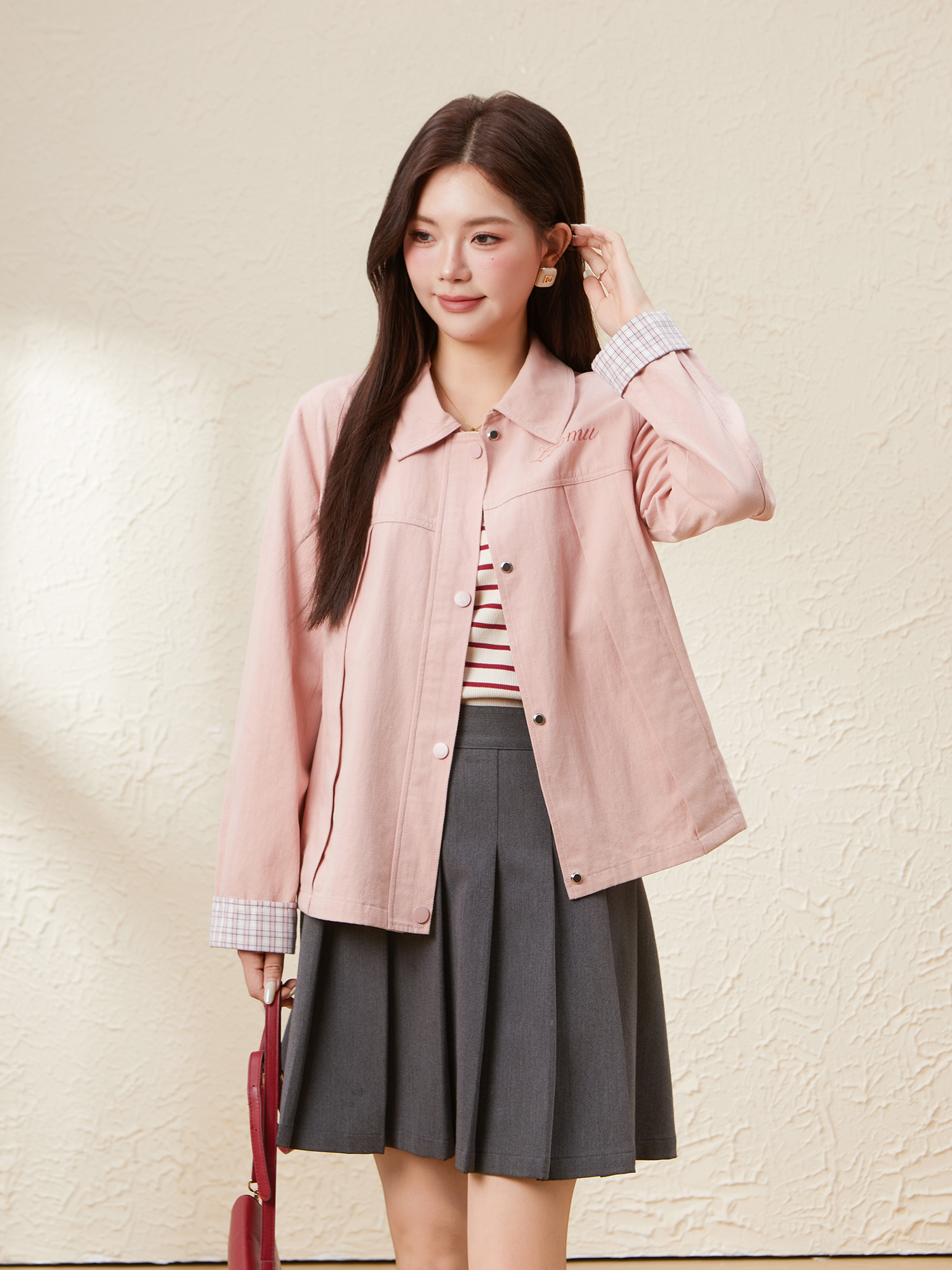 Versatile Plaid Cuff Denim Jacket EDW5676