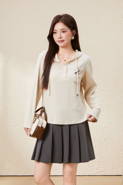 Knitted Hooded Sweet Thin Velvet Top EDZ5616N