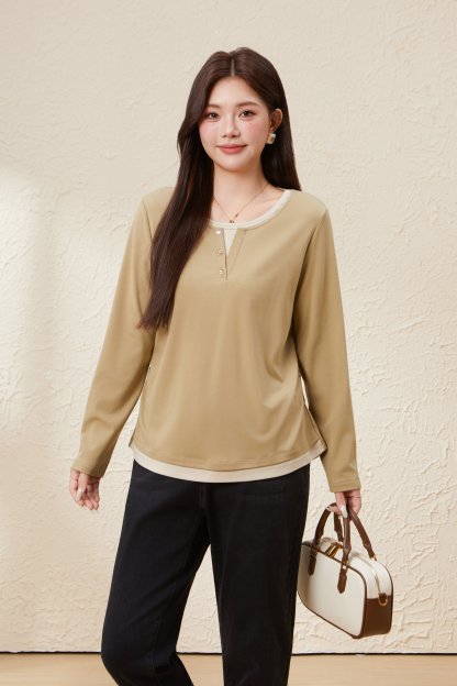 Color-Block Elegant Versatile Top EDZ5575