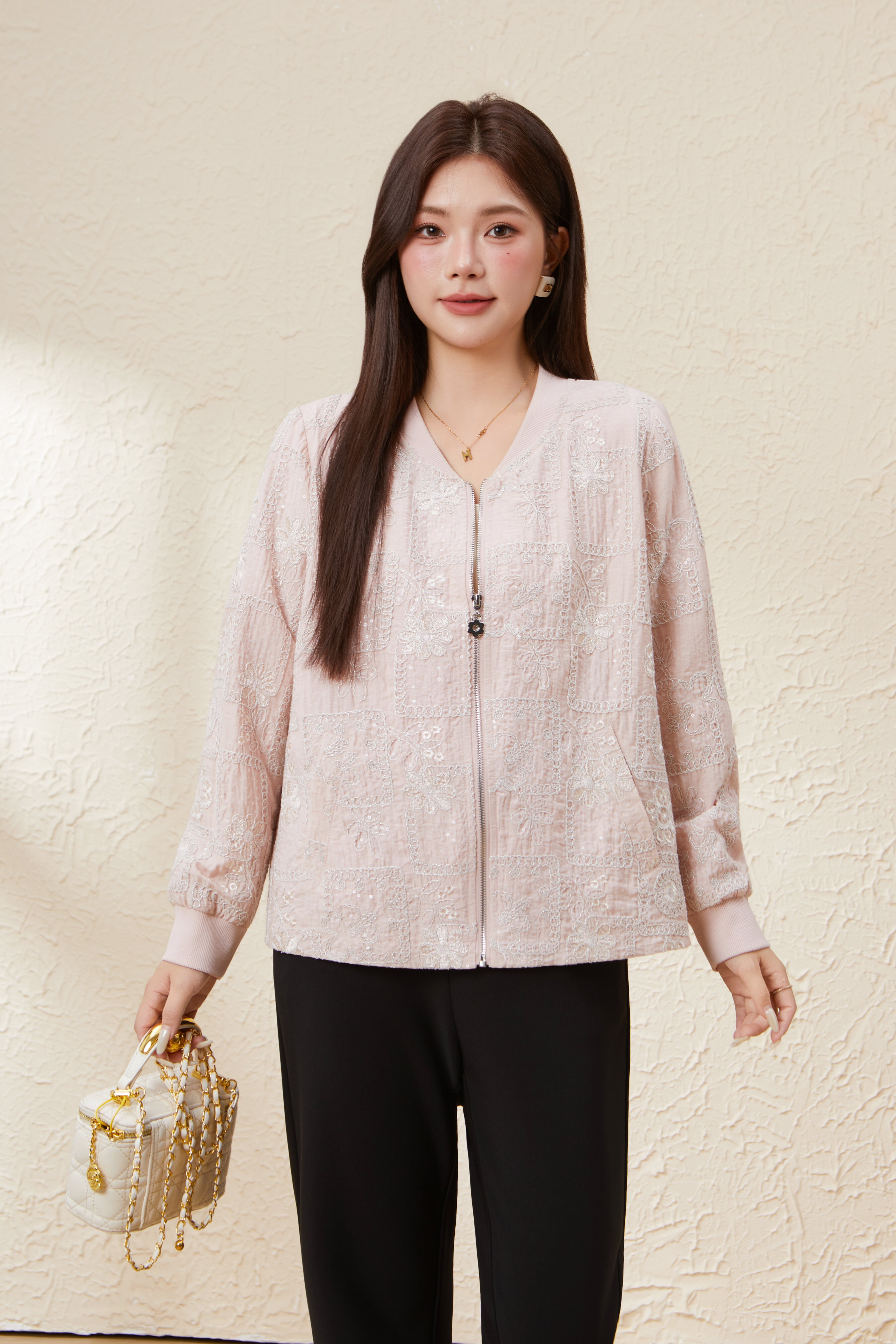 Embroidered Short Baseball Jacket EDW5636