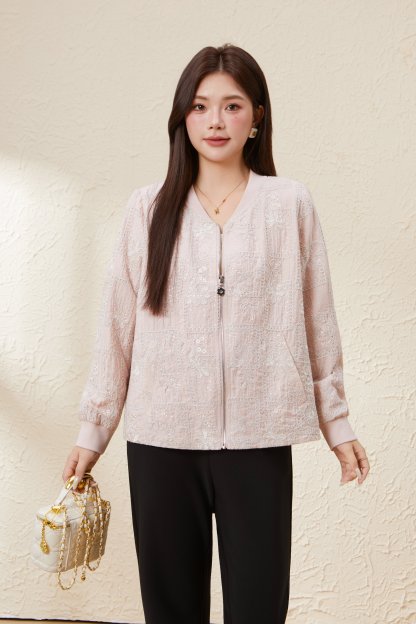 Embroidered Short Baseball Jacket EDW5636