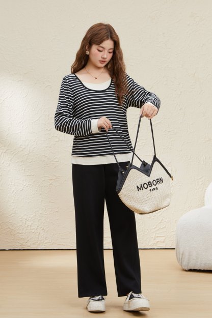 Fake Two-Piece Patchwork Color-Block Top EDZ5600