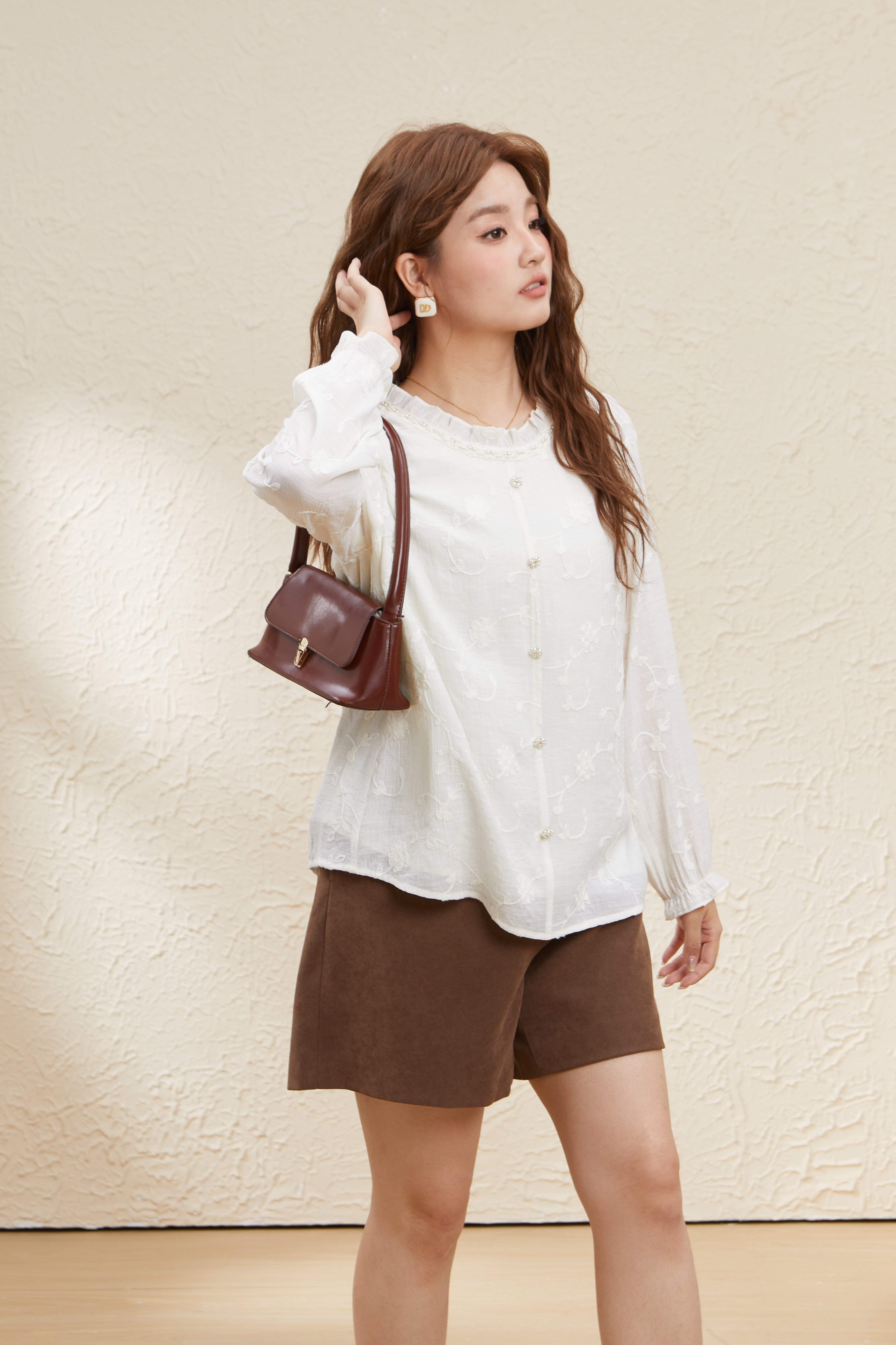 Embroidered Sweet Ruffled Blouse EDA5706