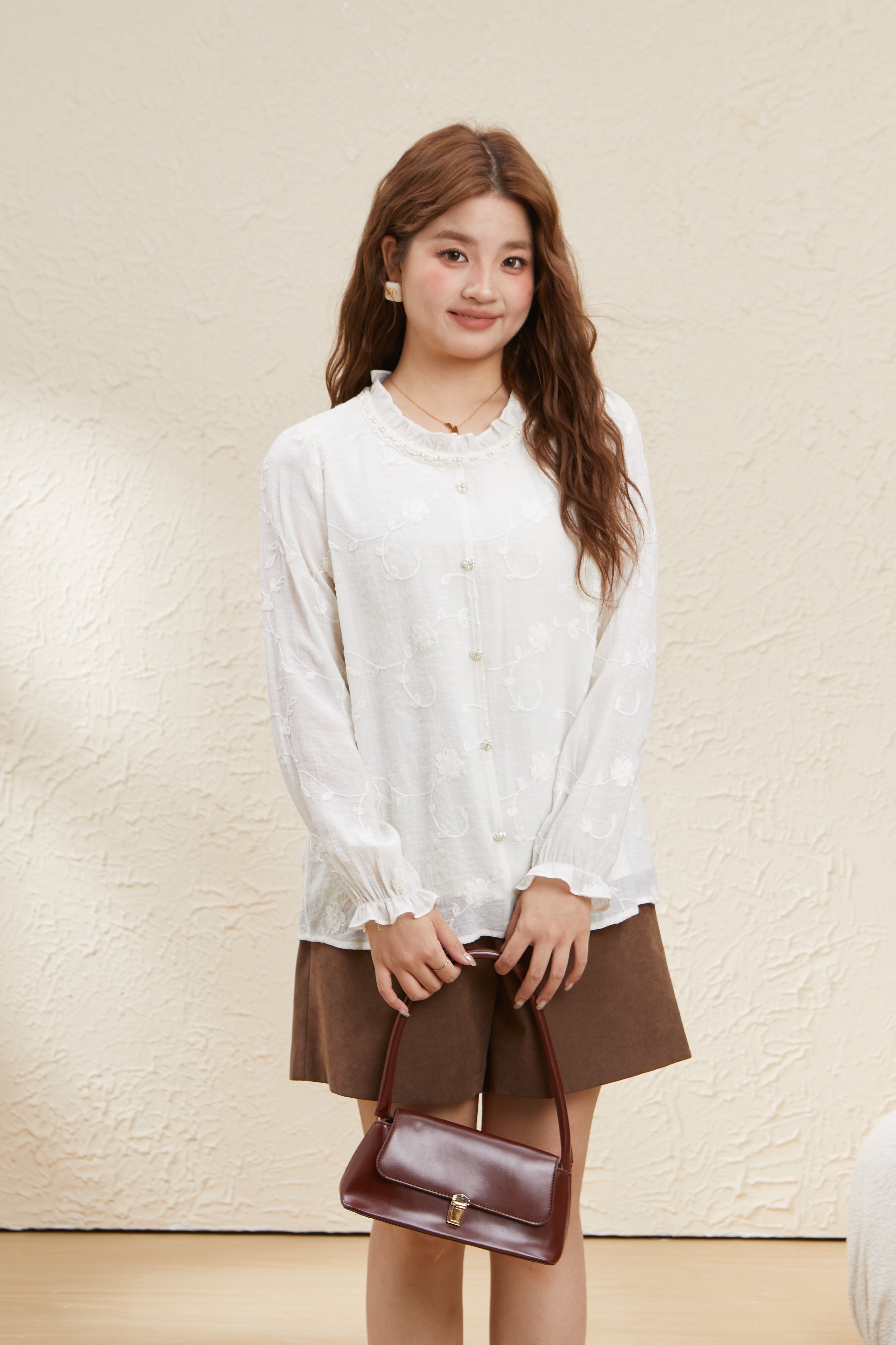 Embroidered Sweet Ruffled Blouse EDA5706