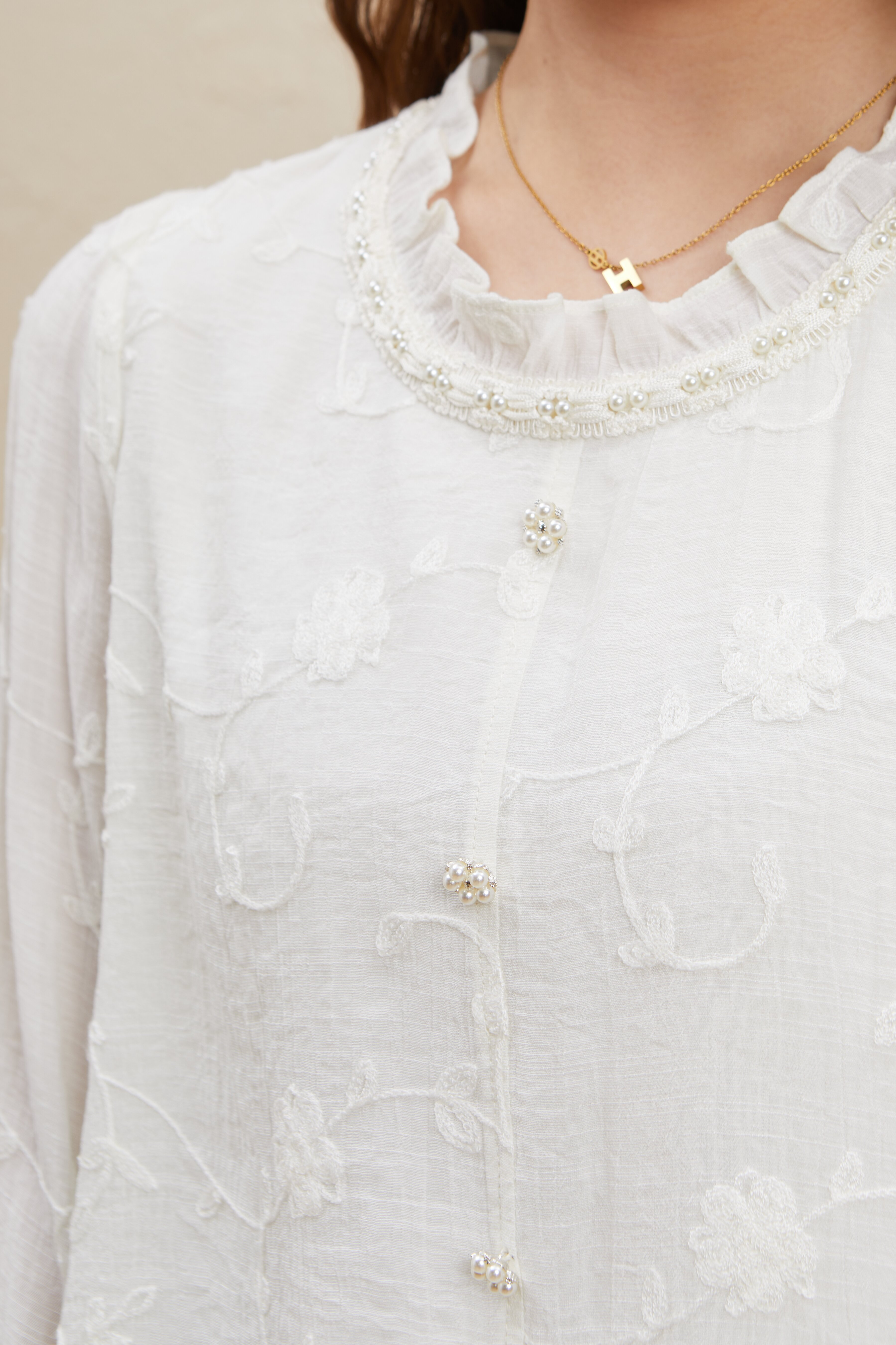 Embroidered Sweet Ruffled Blouse EDA5706