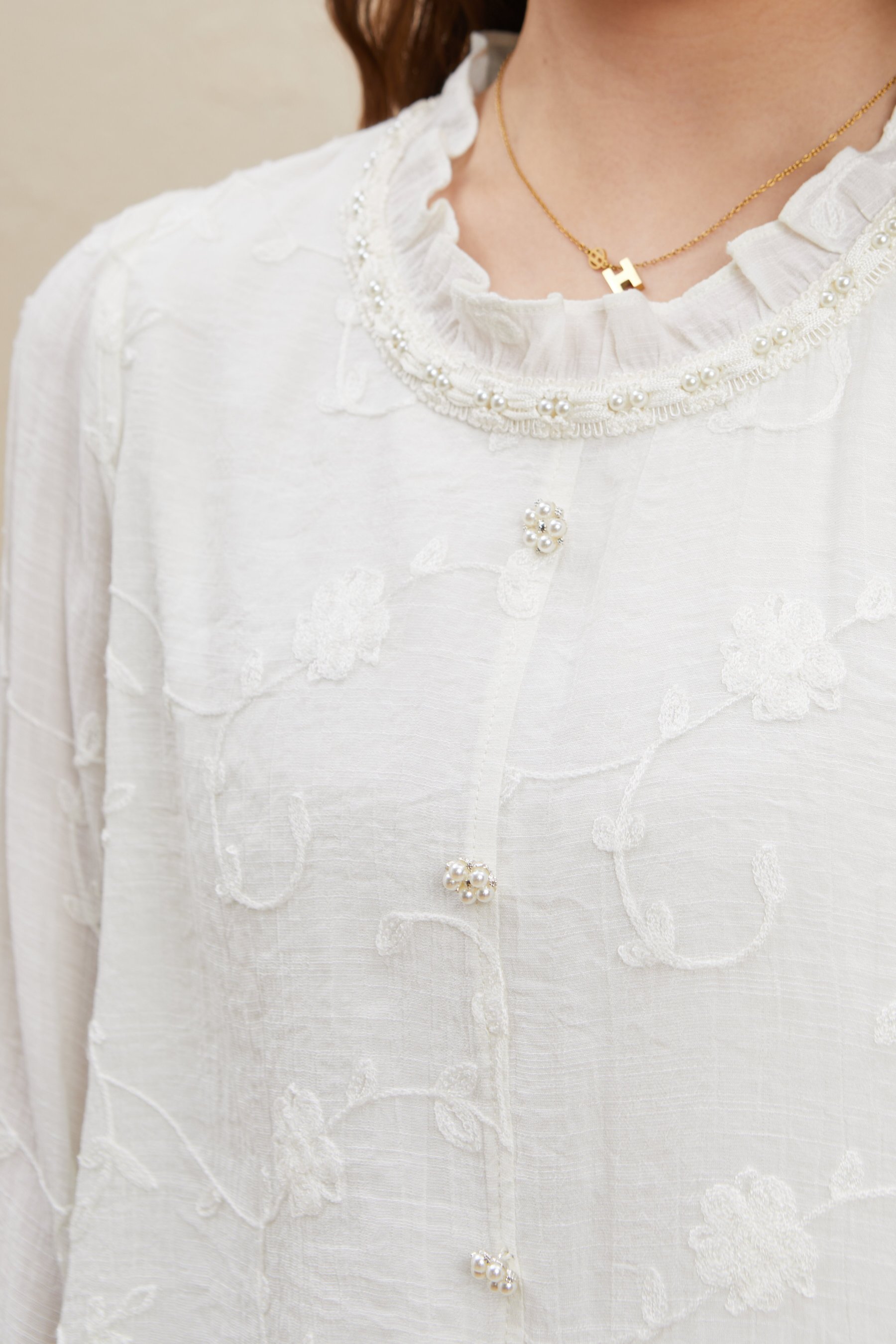 Embroidered Sweet Ruffled Blouse EDA5706