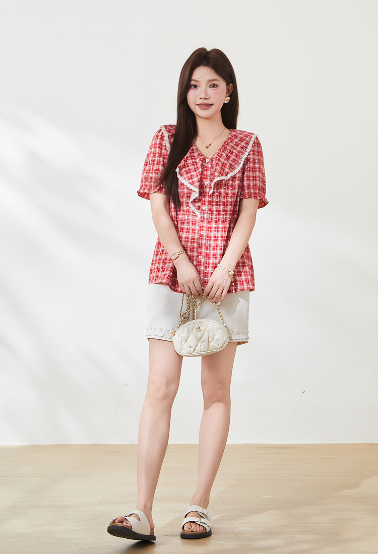French bowknot V-neck ruffle blouse FXA7160