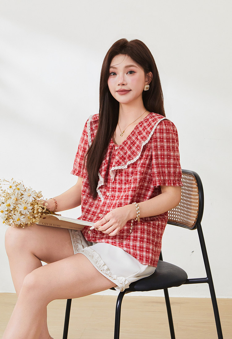 French bowknot V-neck ruffle blouse FXA7160