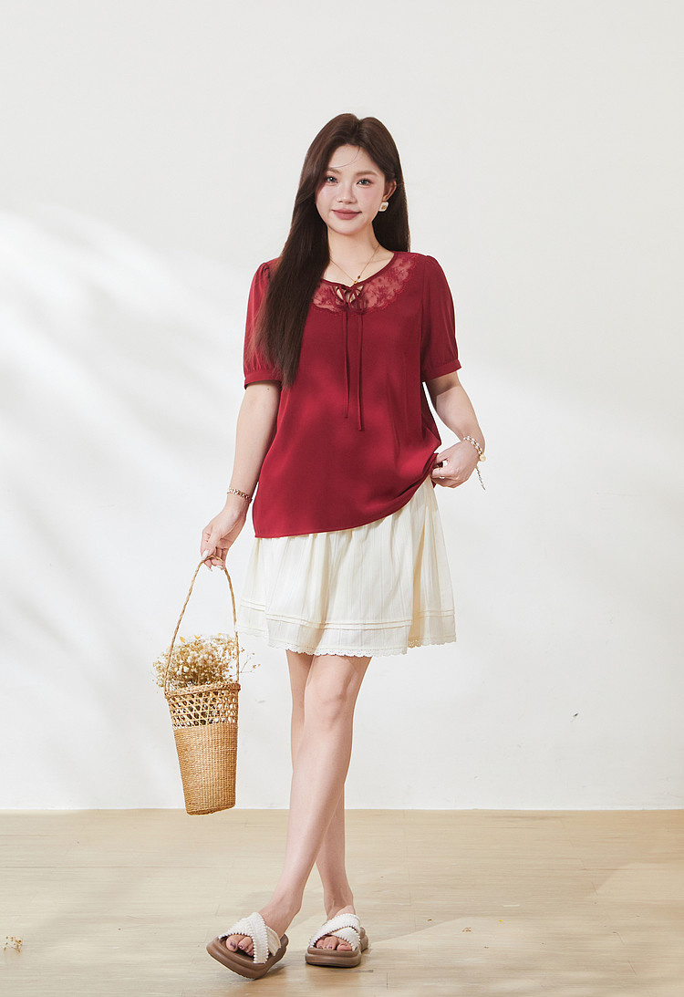 New Chinese style lace up bubble sleeve sweater，FXA7175