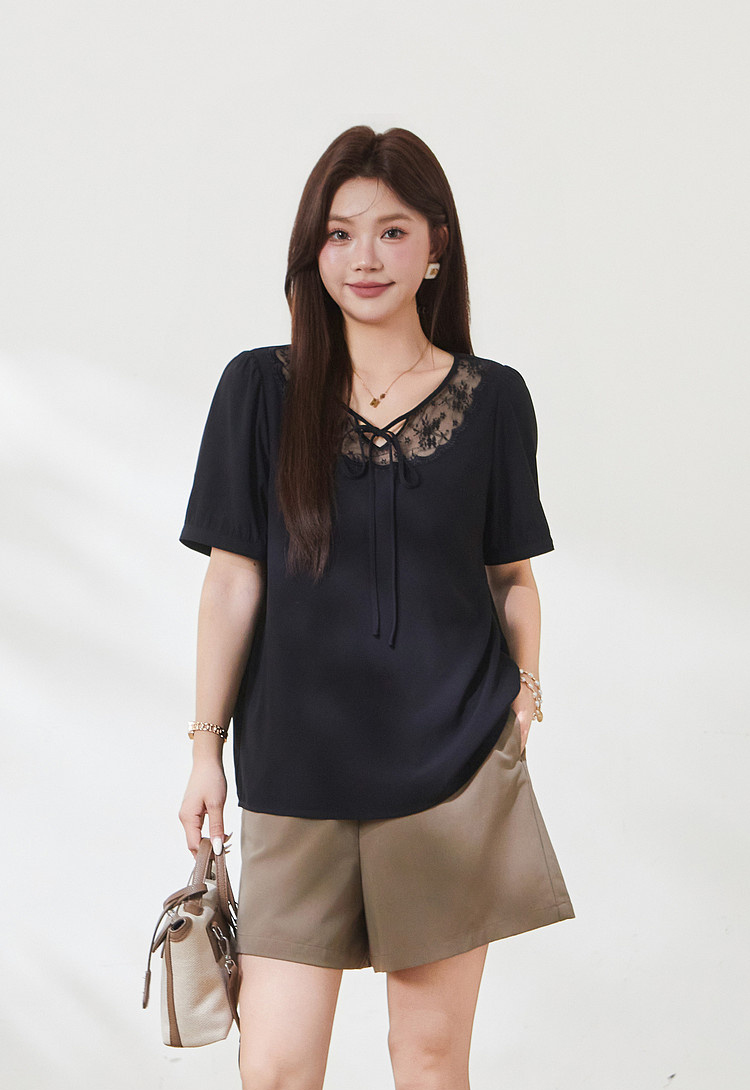 New Chinese style lace up bubble sleeve sweater，FXA7175