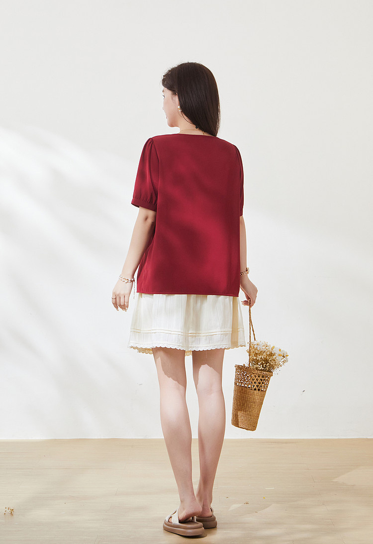 New Chinese style lace up bubble sleeve sweater，FXA7175