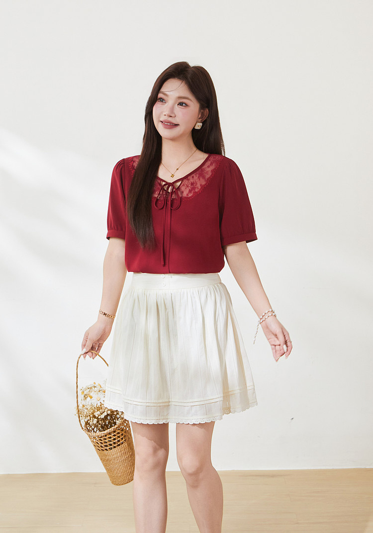 New Chinese style lace up bubble sleeve sweater，FXA7175