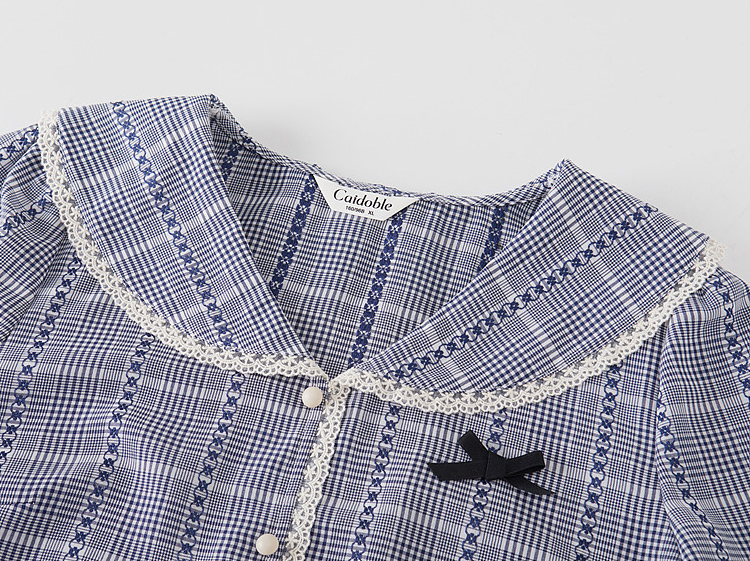 Academic style navy collar slim-fitting checkered shirt FXA7189
