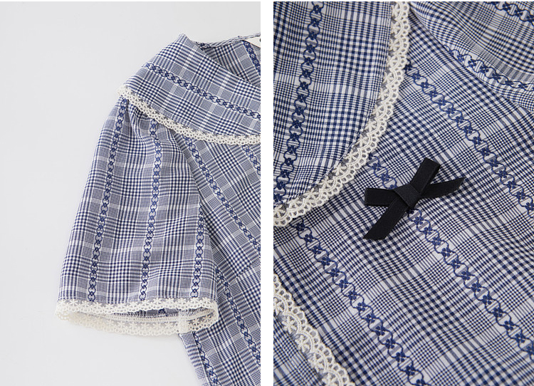 Academic style navy collar slim-fitting checkered shirt FXA7189